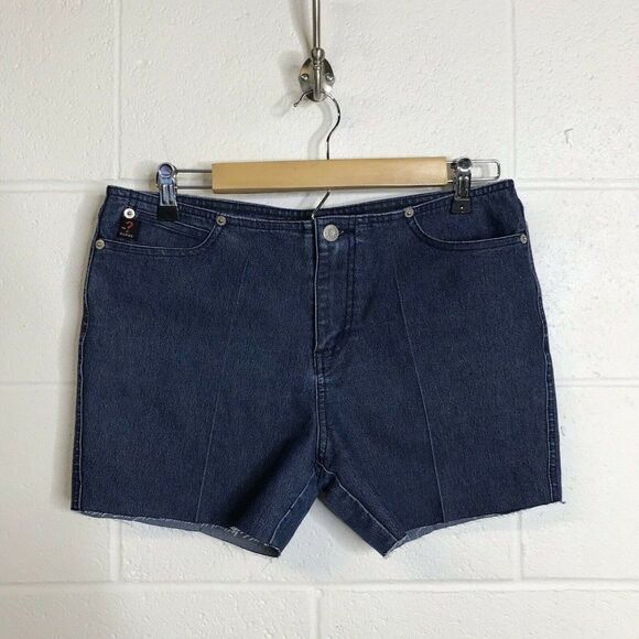 GUESS Jeans Shorts Dark Blue Denim Cut-Off Flat Front Regular Mid Rise Womens 30 - Picture 1 of 11